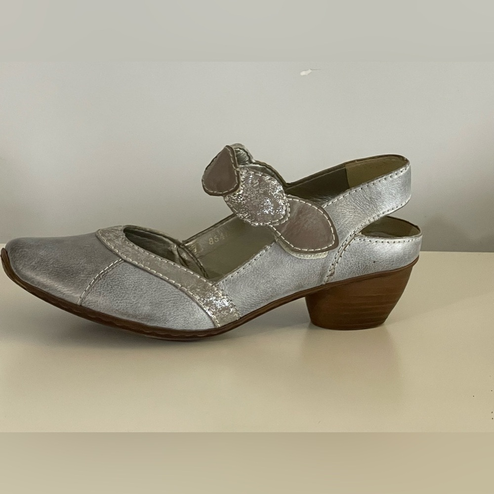 Rieker Antistress Metallic Heels Grey/Silver Sparkling Mary Jane Pumps Sz 37